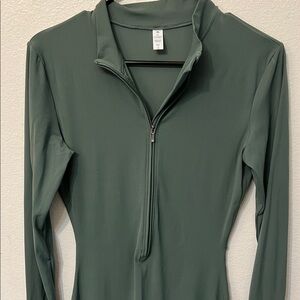 Forest Green Quarter-Zip Long Sleeve Top